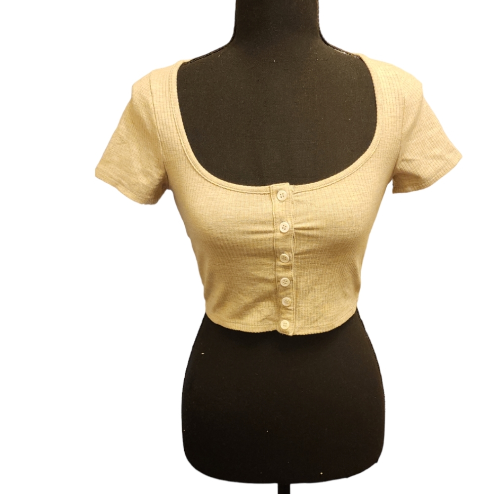 Reformation Woman's Size Small Soft Ribbed cream Short Sleeve Crop Top